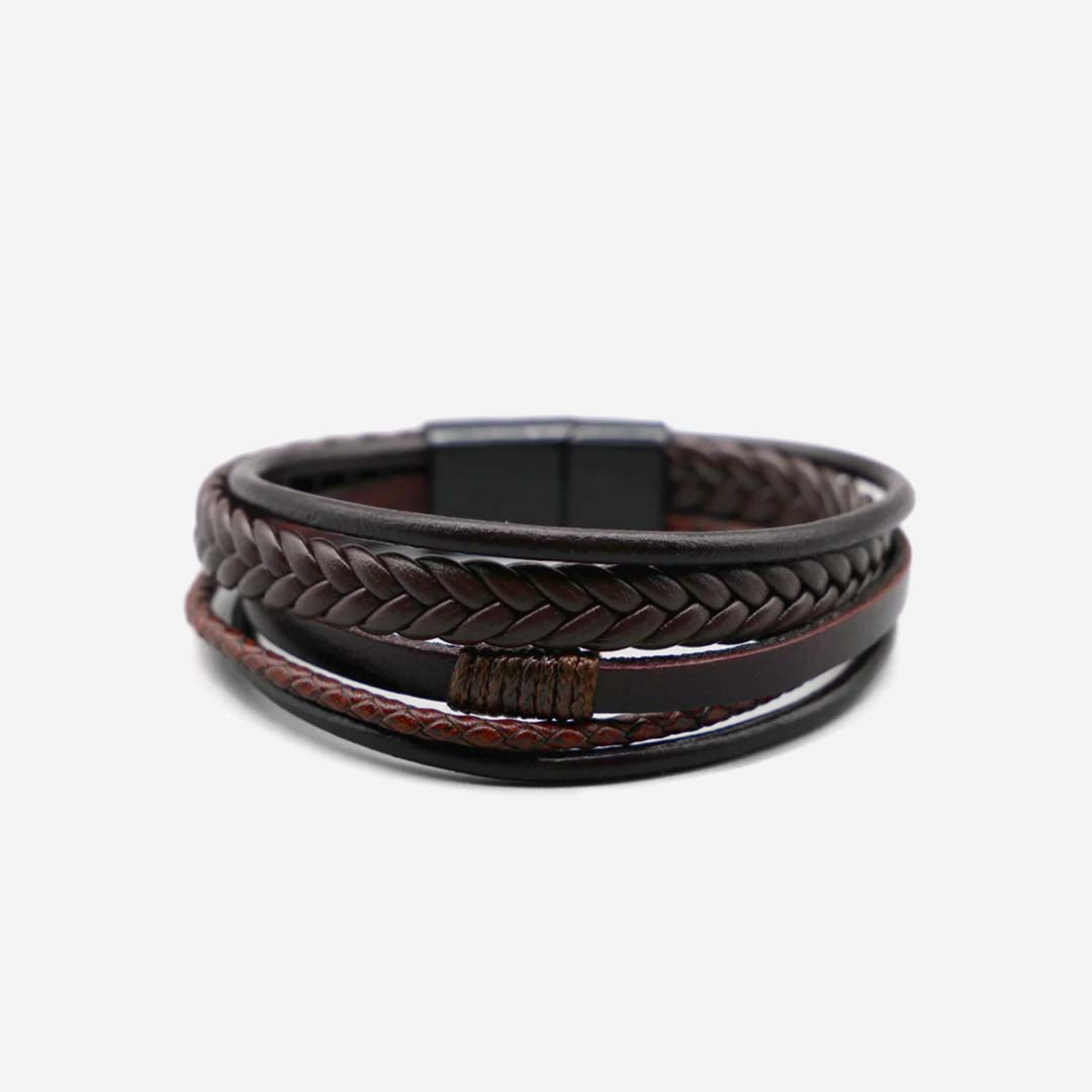 Premium Leather 5-Strap Pasadena Men's Wrap Bracelet