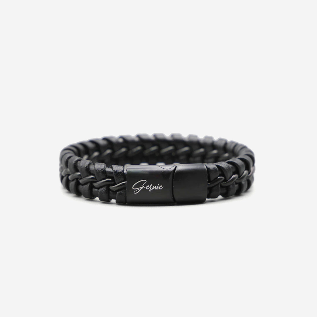 Men's Genuine Leather Bracelet, Black - Santa Monica Collection