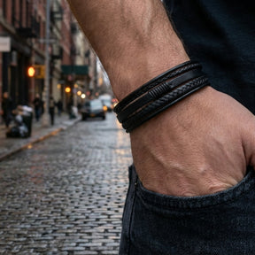 Premium Leather 5-Strap Pasadena Men's Wrap Bracelet