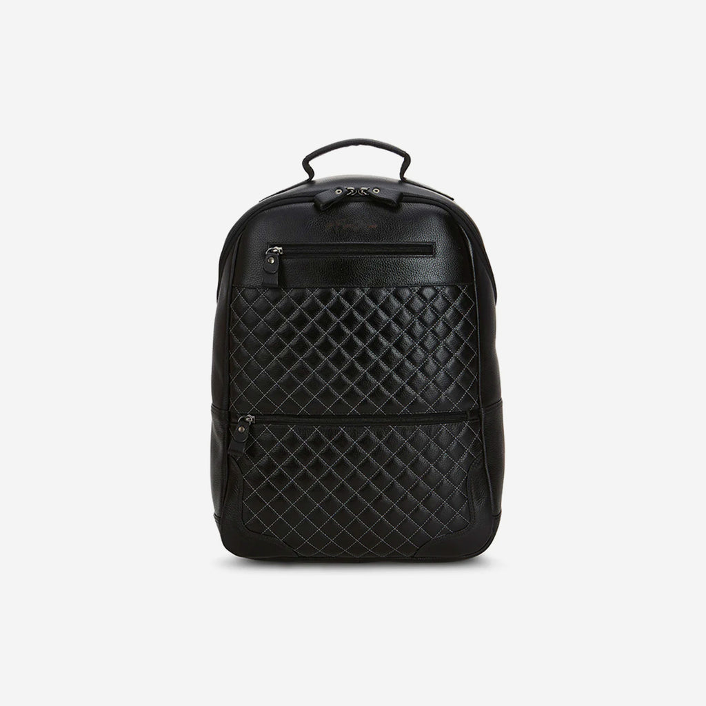 black grainy leather jasmina backpack 52's Luxury Quilted Garda Leather Backpack