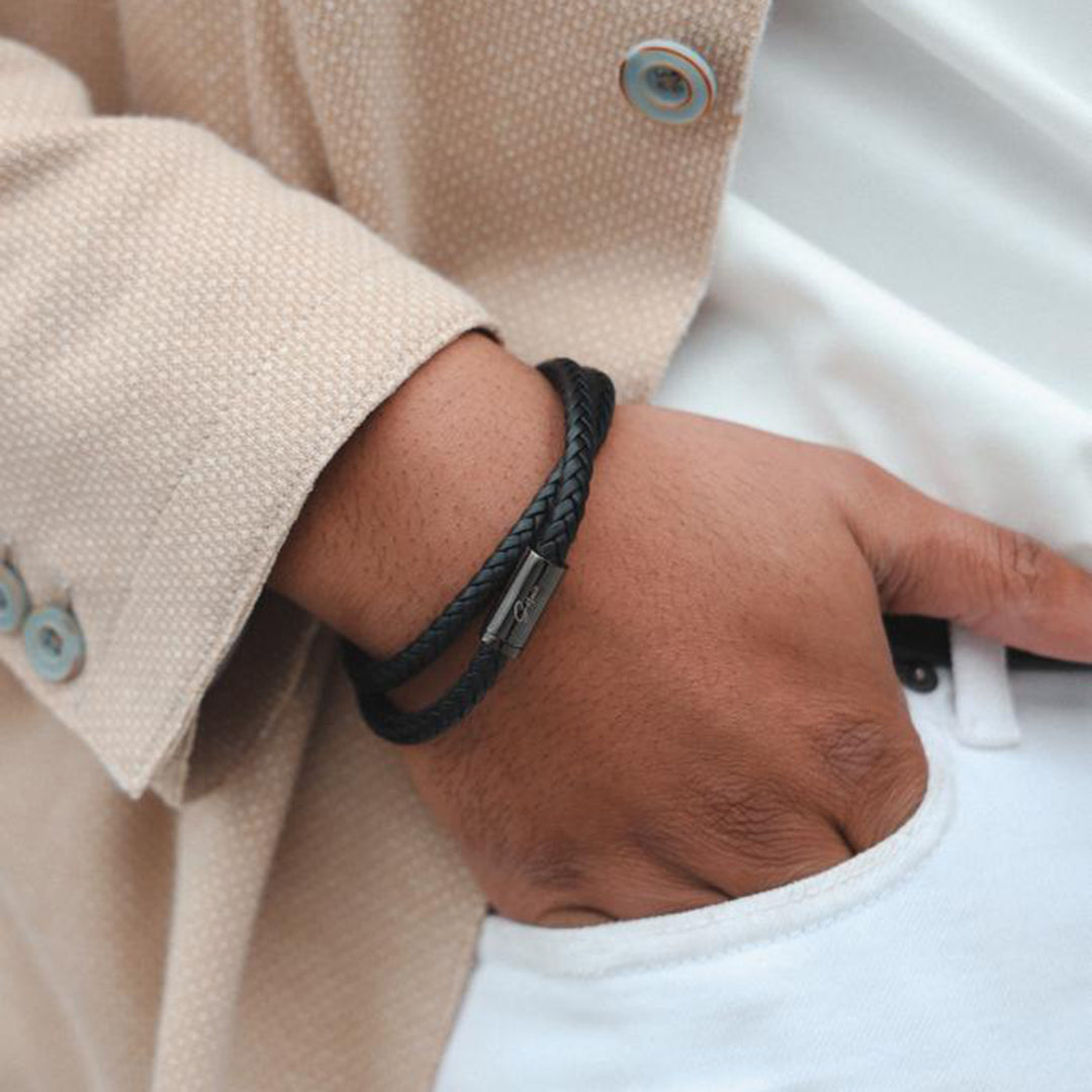 Men's Pomona Braided Premium Leather Wrap Bracelet