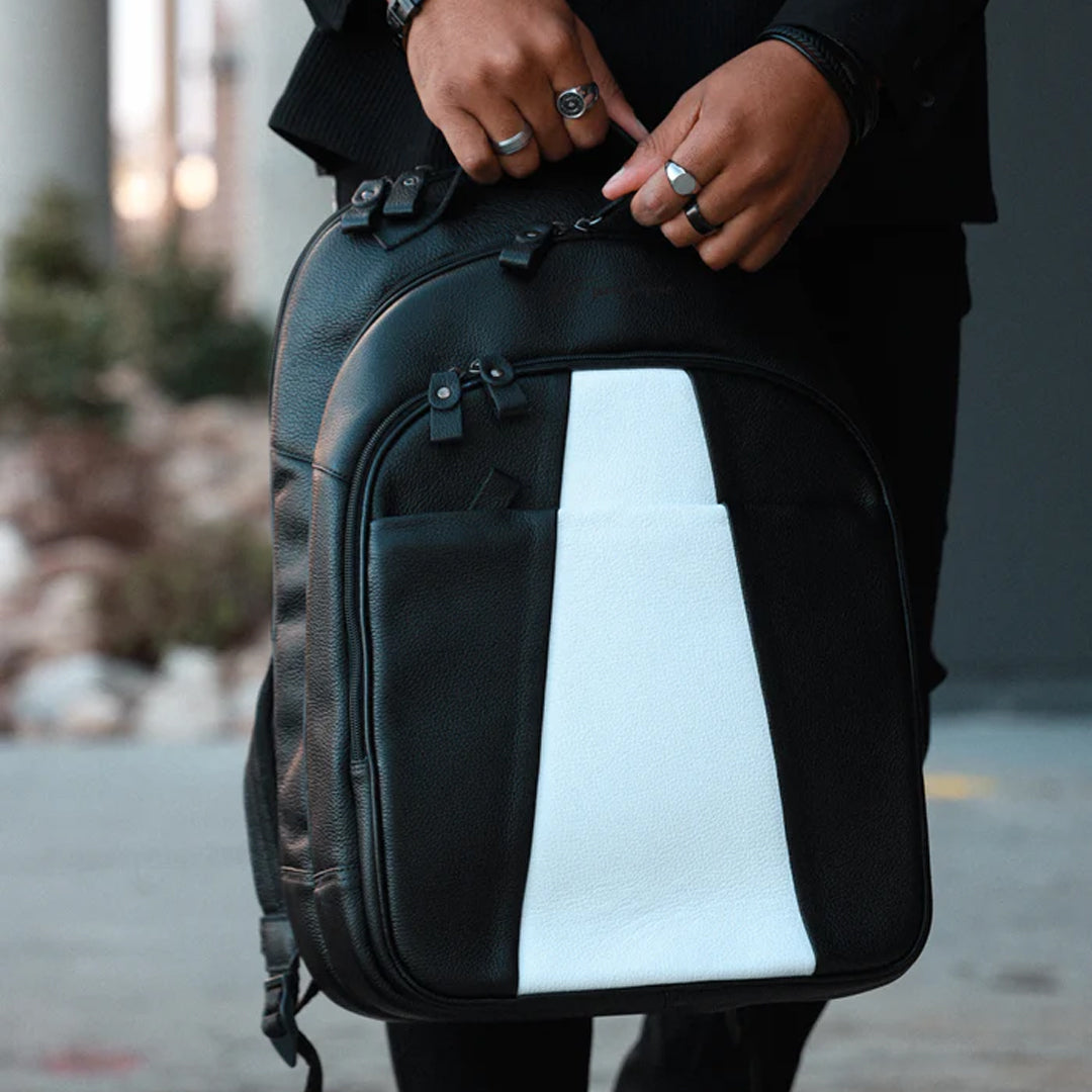 Black White Luxury Italian Garda Leather Backpack Gernie NYC